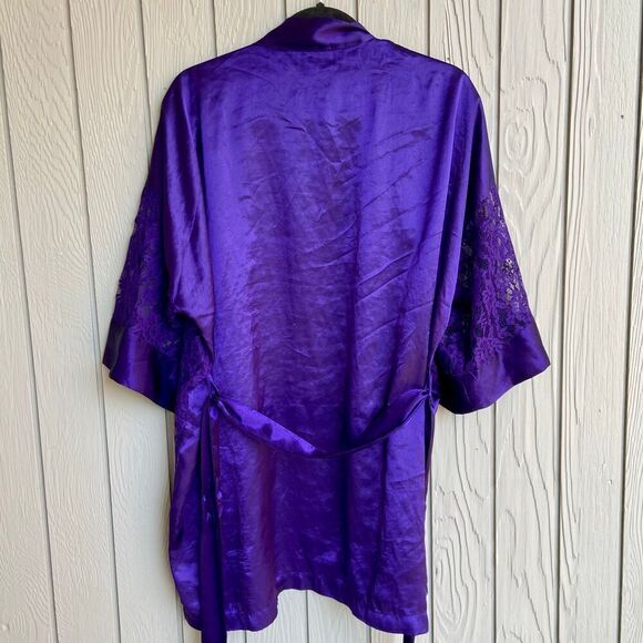 Vintage 1980s Victoria’s Secret Purple Lace & Satin Kimono Robe OS - Glam Linger - Picture 4 of 6